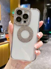 Funda de celular transparente con diseño de diamante de imitación magnético - Plateado - Ver 5