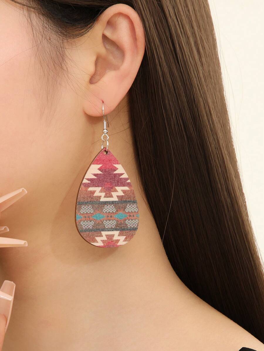 幾何樣式水滴形耳墜 - 彩色 - 查看 1