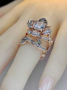 2入組/套水鑽裝飾戒指 - 彩色 - 查看 2