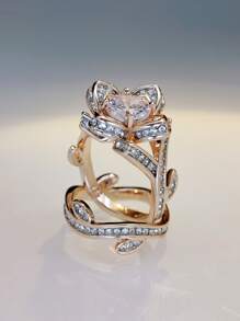 2入組/套水鑽裝飾戒指 - 彩色 - 查看 4