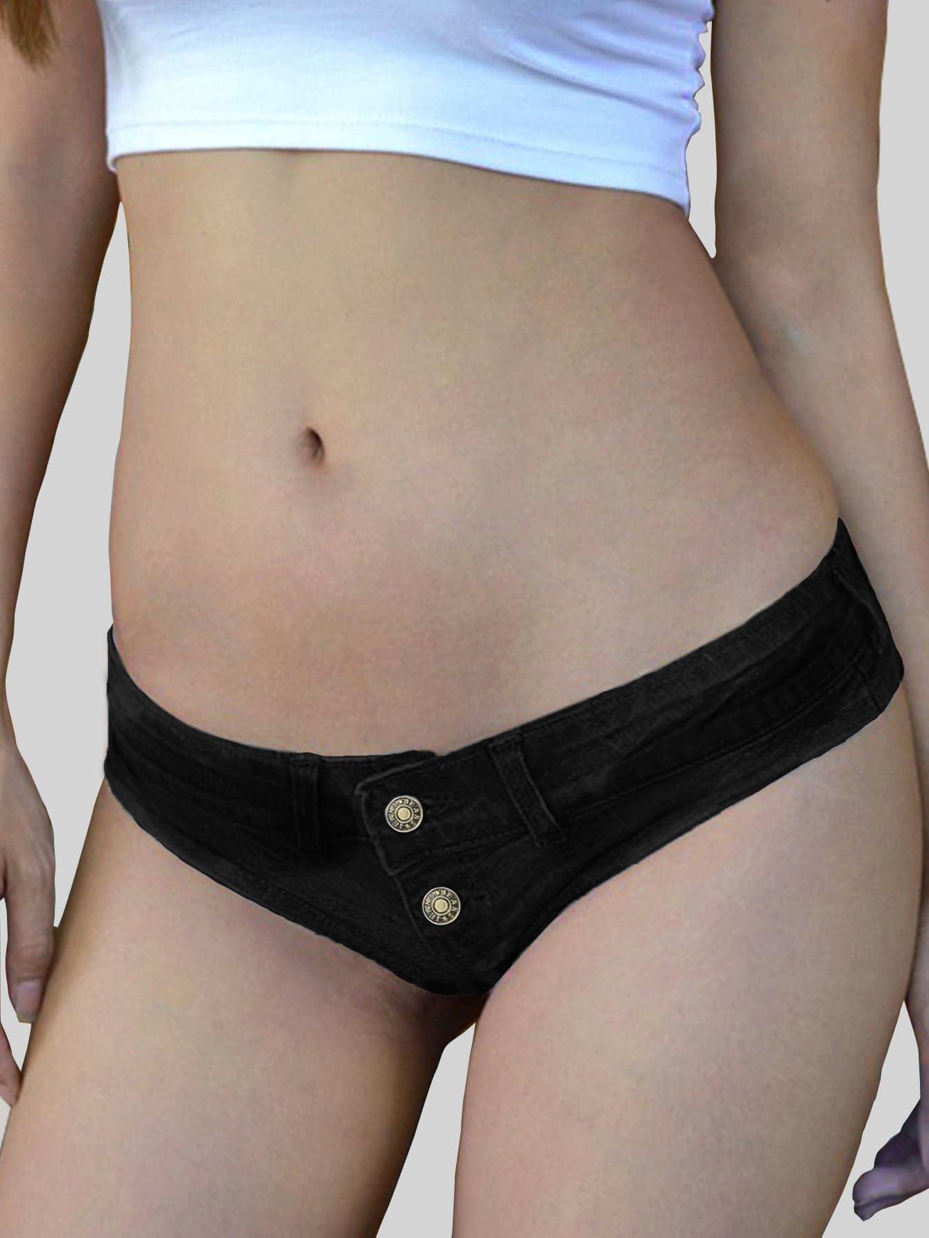 Button Detail Hot Denim Shorts - Black - View 1