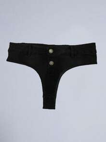 Button Detail Hot Denim Shorts - Black - View 3