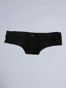 Button Detail Hot Denim Shorts - Black - View 4