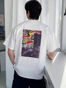 DAZY 男士棉字母圖案T恤 - 白色 - 查看 2