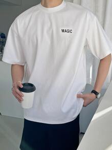 DAZY 男士棉字母圖案T恤 - 白色 - 查看 3