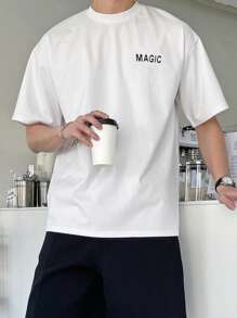 DAZY 男士棉字母圖案T恤 - 白色 - 查看 5