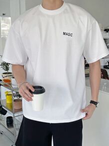 DAZY 男士棉字母圖案T恤 - 白色 - 查看 7