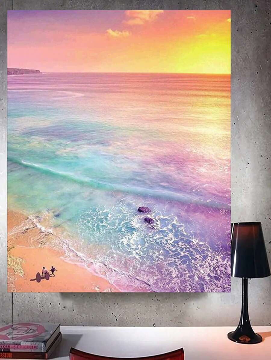 Pintura de diamantes de bricolaje sin marco con estampado de playa - Multicolor - Ver 1