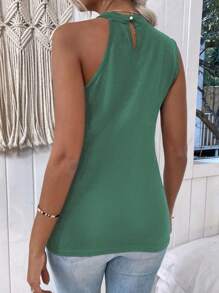 SHEIN LUNE Cut Out Asymmetrical Neck Top - Green - View 2