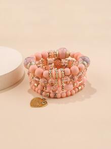 4 piezas Pulsera con cuenta con accesorio de corazón - Multicolor - Ver 2