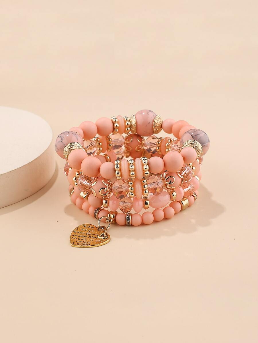 4 piezas Pulsera con cuenta con accesorio de corazón
