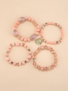 4 piezas Pulsera con cuenta con accesorio de corazón - Multicolor - Ver 3