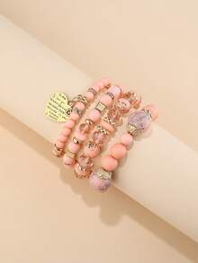 4 piezas Pulsera con cuenta con accesorio de corazón - Multicolor - Ver 4
