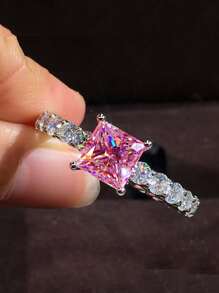 1 chiếc nhẫn đính hôn Cubic Zirconia vuông, thời trang sáng bóng dành cho cô dâu, lời hứa, kỷ niệm, nhẫn đá quý dành cho phụ nữ, đeo hàng ngày - Màu xanh nhạt - Xem 12