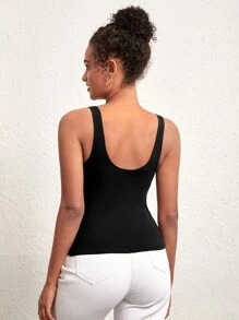 SHEIN BASICS 半紐帶低背背心 - 黑色 - 查看 2