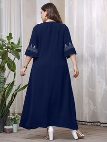 Al Najma Đầm cổ chữ V họa tiết hình học cỡ lớn - Màu xanh hải quân - Xem 2