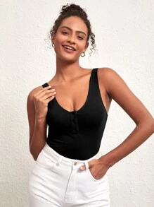 SHEIN BASICS 半紐帶低背背心 - 黑色 - 查看 3