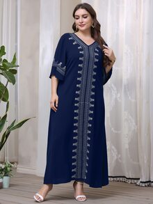 Al Najma Đầm cổ chữ V họa tiết hình học cỡ lớn - Màu xanh hải quân - Xem 4