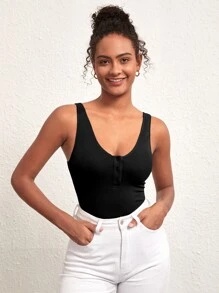 SHEIN BASICS 半紐帶低背背心 - 黑色 - 查看 4