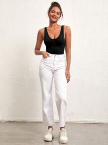 SHEIN BASICS 半紐帶低背背心 - 黑色 - 查看 5