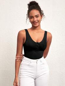 SHEIN BASICS 半紐帶低背背心 - 黑色 - 查看 6