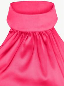 SHEIN BAE Draped Open Back Satin Halter Dress - Hot Pink - View 6