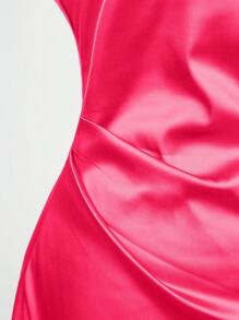 SHEIN BAE Draped Open Back Satin Halter Dress - Hot Pink - View 8