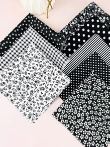 8 piezas Tela DIY flor & con patrón de lunares - Negro - Ver 1