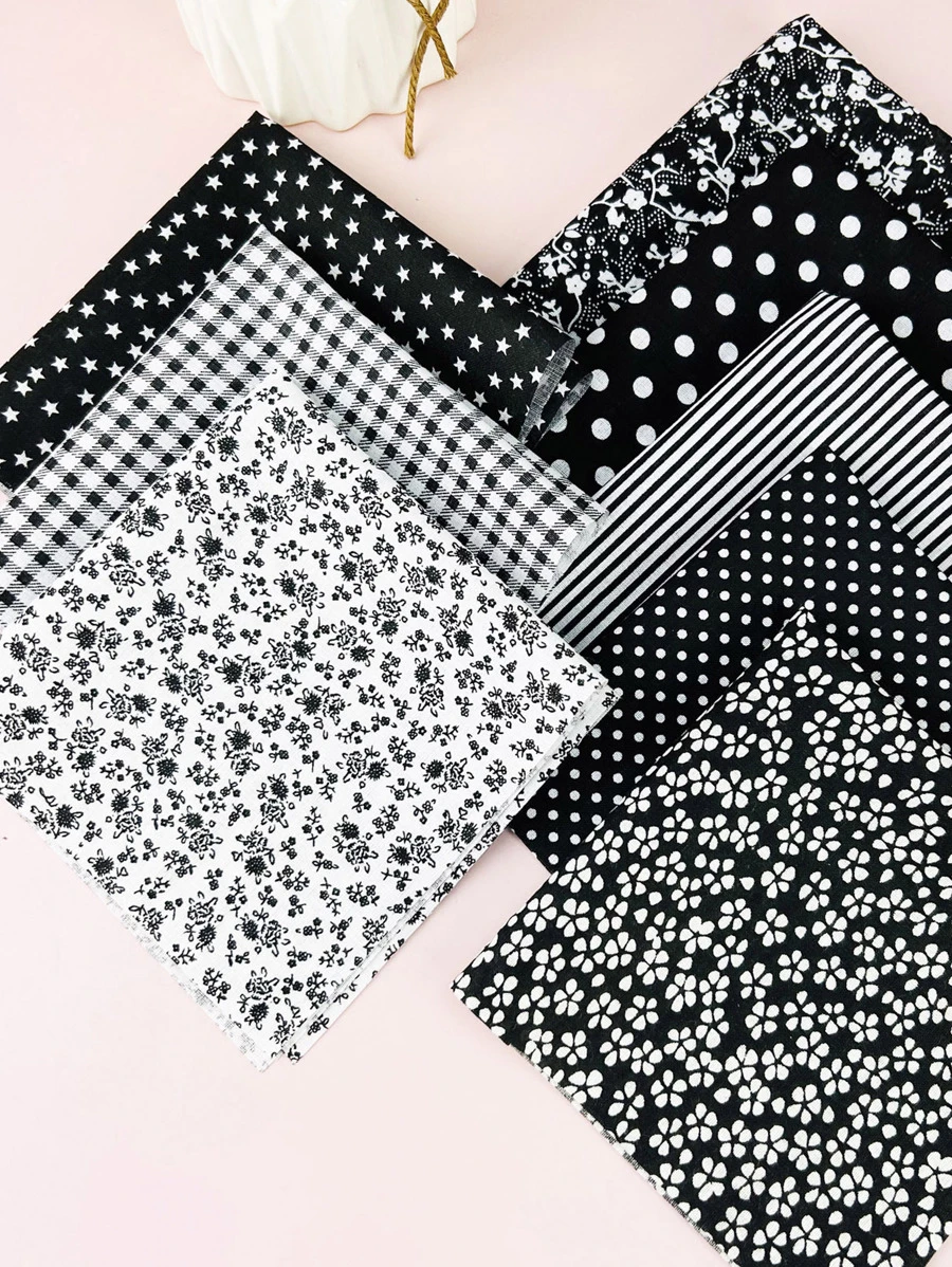 8 piezas Tela DIY flor & con patrón de lunares - Negro - Ver 1