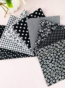 8 piezas Tela DIY flor & con patrón de lunares - Negro - Ver 2