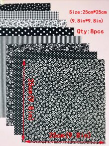 8 piezas Tela DIY flor & con patrón de lunares - Negro - Ver 3