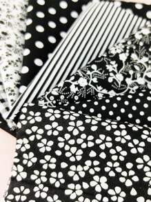 8 piezas Tela DIY flor & con patrón de lunares - Negro - Ver 5