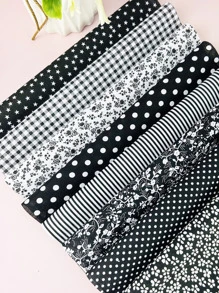 8 piezas Tela DIY flor & con patrón de lunares - Negro - Ver 4