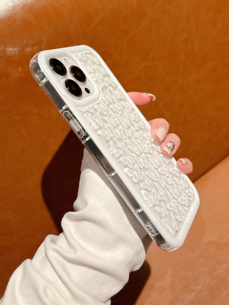 1入款時尚清透TPU手機殼，印有蝴蝶圖案，抗震，相容於iPhone - 白色 - 查看 4
