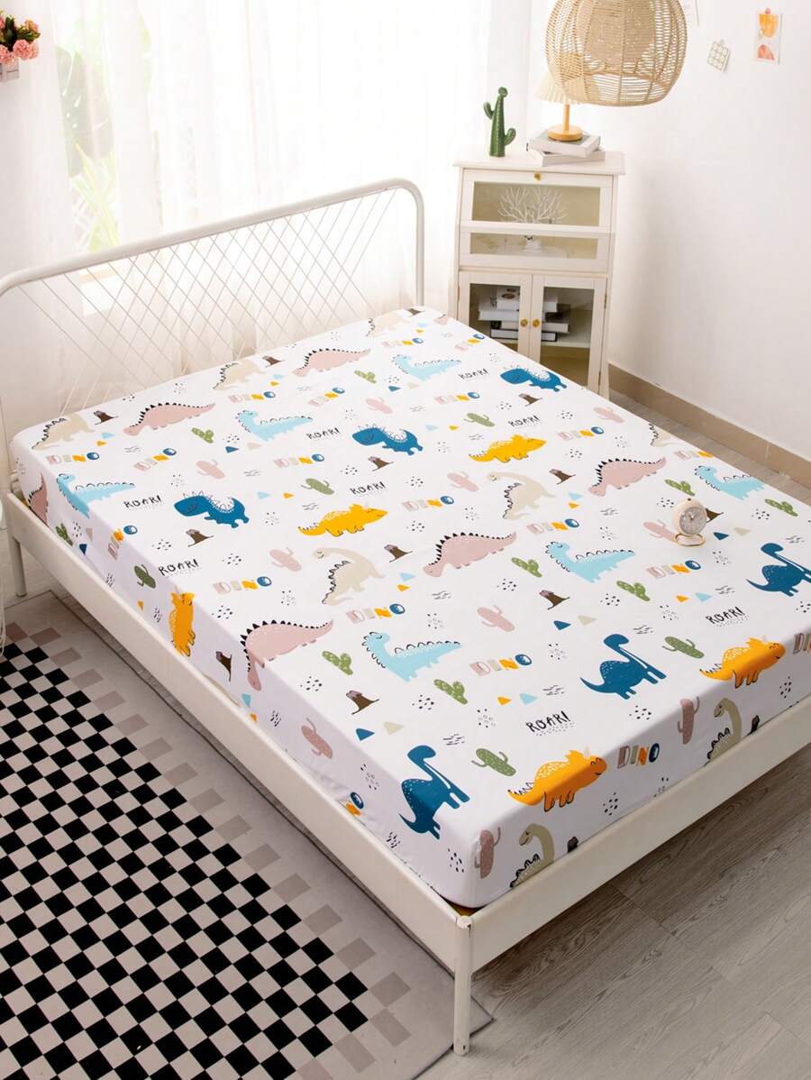 Cartoon Dinosaur Pattern Fitted Sheet - Multicolor - View 1