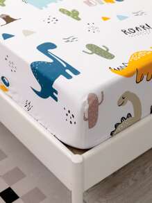 Cartoon Dinosaur Pattern Fitted Sheet - Multicolor - View 6