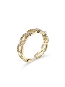 1pc Elegant Gold Plated Ring With Pearl & Cubic Zirconia For Women, Adjustable Size - Multicolor - View 4