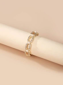 1pc Elegant Gold Plated Ring With Pearl & Cubic Zirconia For Women, Adjustable Size - Multicolor - View 5