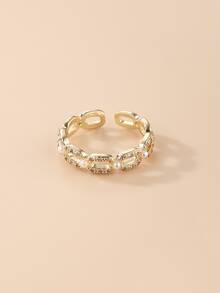 1pc Elegant Gold Plated Ring With Pearl & Cubic Zirconia For Women, Adjustable Size - Multicolor - View 6