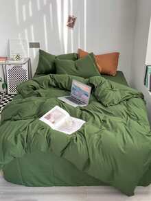 3pcs/set Solid Color Duvet Cover Set(1 Duvet Cover & 2 Pillowcase ), Modern Polyester Bedding Set For Home - Green - View 5