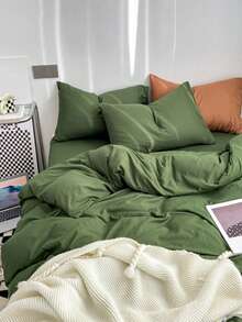 3pcs/set Solid Color Duvet Cover Set(1 Duvet Cover & 2 Pillowcase ), Modern Polyester Bedding Set For Home - Green - View 6