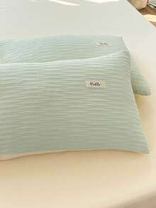 4pcs/set Letter Patch Decor Duvet Cover Set Without Filler - Green - View 3