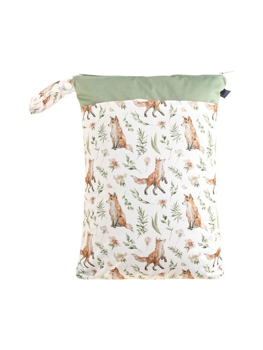 Happy Flute 1入組嬰兒卡通狐狸和花卉圖案織物濕袋 - 彩色 - 查看 1