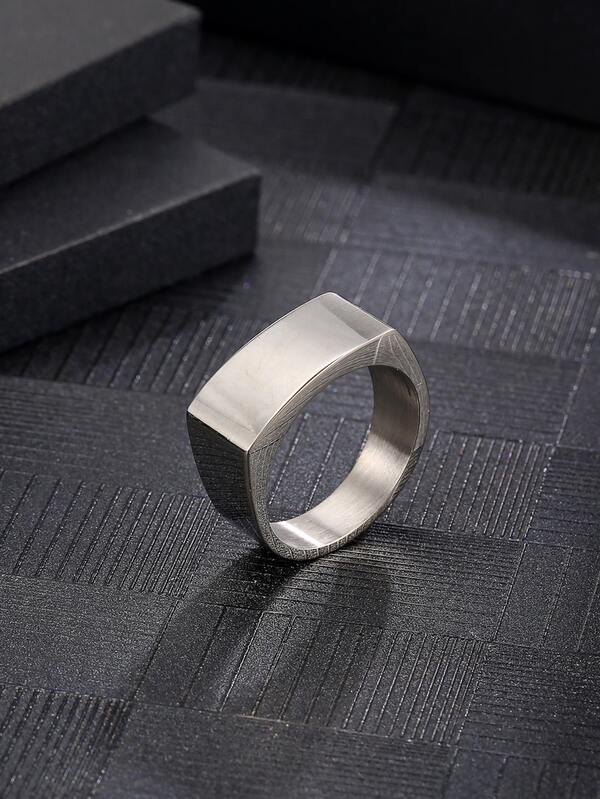 1pc Fashionable Men's Stainless Steel Square Ring, Simple Style For