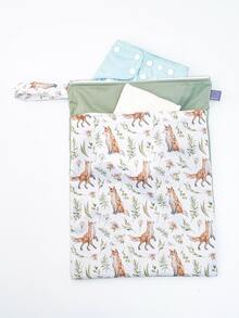 Happy Flute 1入組嬰兒卡通狐狸和花卉圖案織物濕袋 - 彩色 - 查看 4