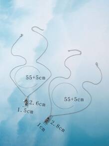 2入組太空人設計投影珠鑲嵌不鏽鋼項鏈情侶款 - 銀色 - 查看 4