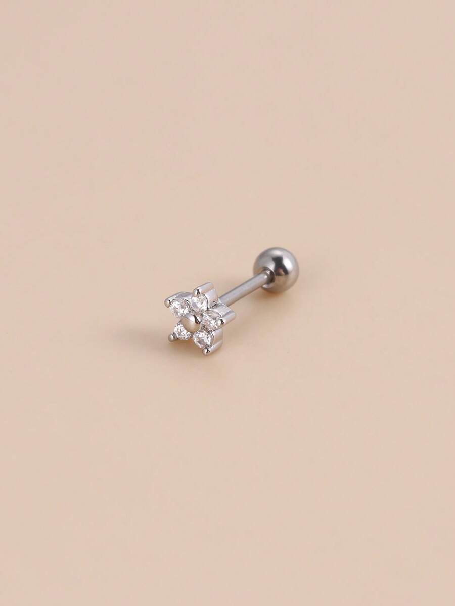 1 chiếc khuyên tai đính đá Cubic Zirconia hình hoa trang trí ngày lễ tình nhân, mẹ, mẹ, ngày của mẹ, quà tặng - Bạc - Xem 1