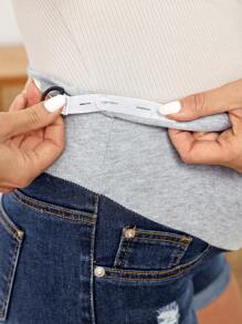 SHEIN Maternity Wideband Waist Ripped Roll Hem Denim Shorts