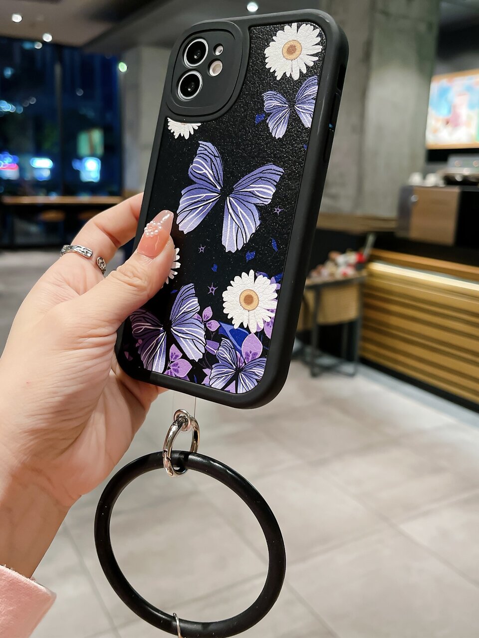 Butterfly Pattern Anti-fall Phone Case With Ring Pendant