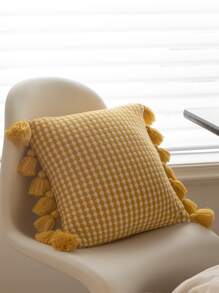 1入組無填充物流蘇裝飾靠墊套現代針織面料裝飾抱枕套適合家居 - 薑色 - 查看 1